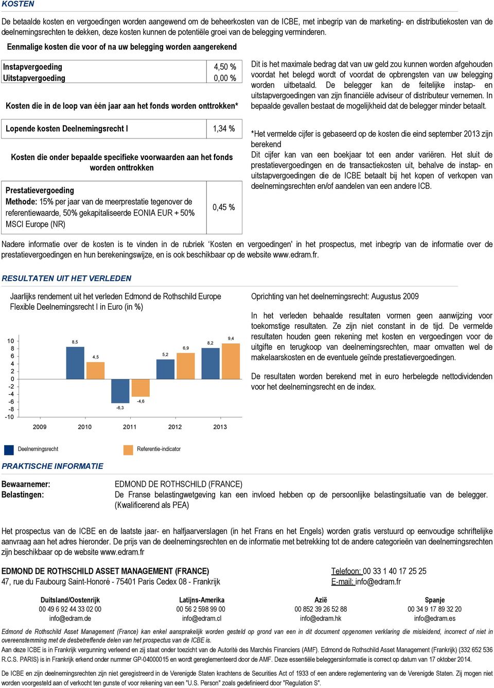 Eenmalige kosten die voor of na uw belegging worden aangerekend Instapvergoeding 4,50 % Uitstapvergoeding 0,00 % Kosten die in de loop van één jaar aan het fonds worden onttrokken* Lopende kosten