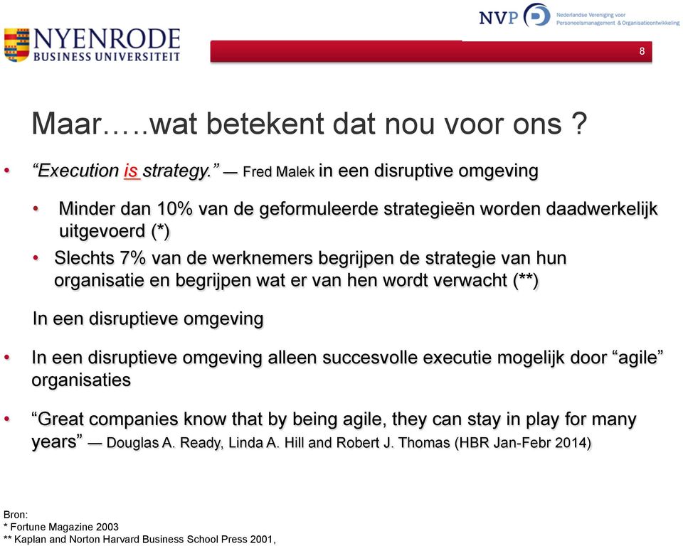 strategie van hun organisatie en begrijpen wat er van hen wordt verwacht (**) In een disruptieve omgeving In een disruptieve omgeving alleen succesvolle executie