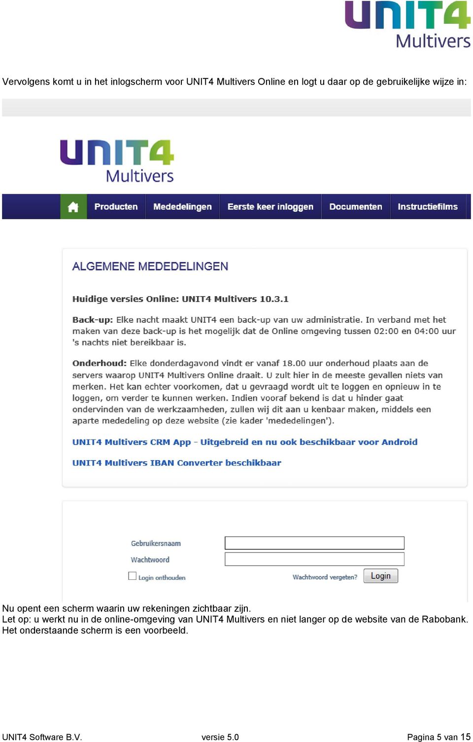 Let op: u werkt nu in de online-omgeving van UNIT4 Multivers en niet langer op de website