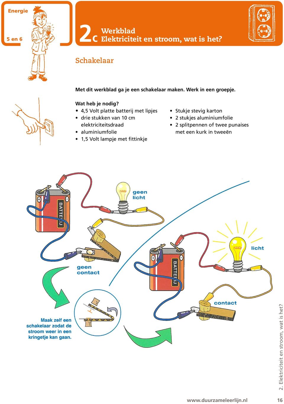 4,5 Volt platte batterij met lipjes drie stukken van 10 cm elektriciteitsdraad aluminiumfolie 1,5 Volt lampje