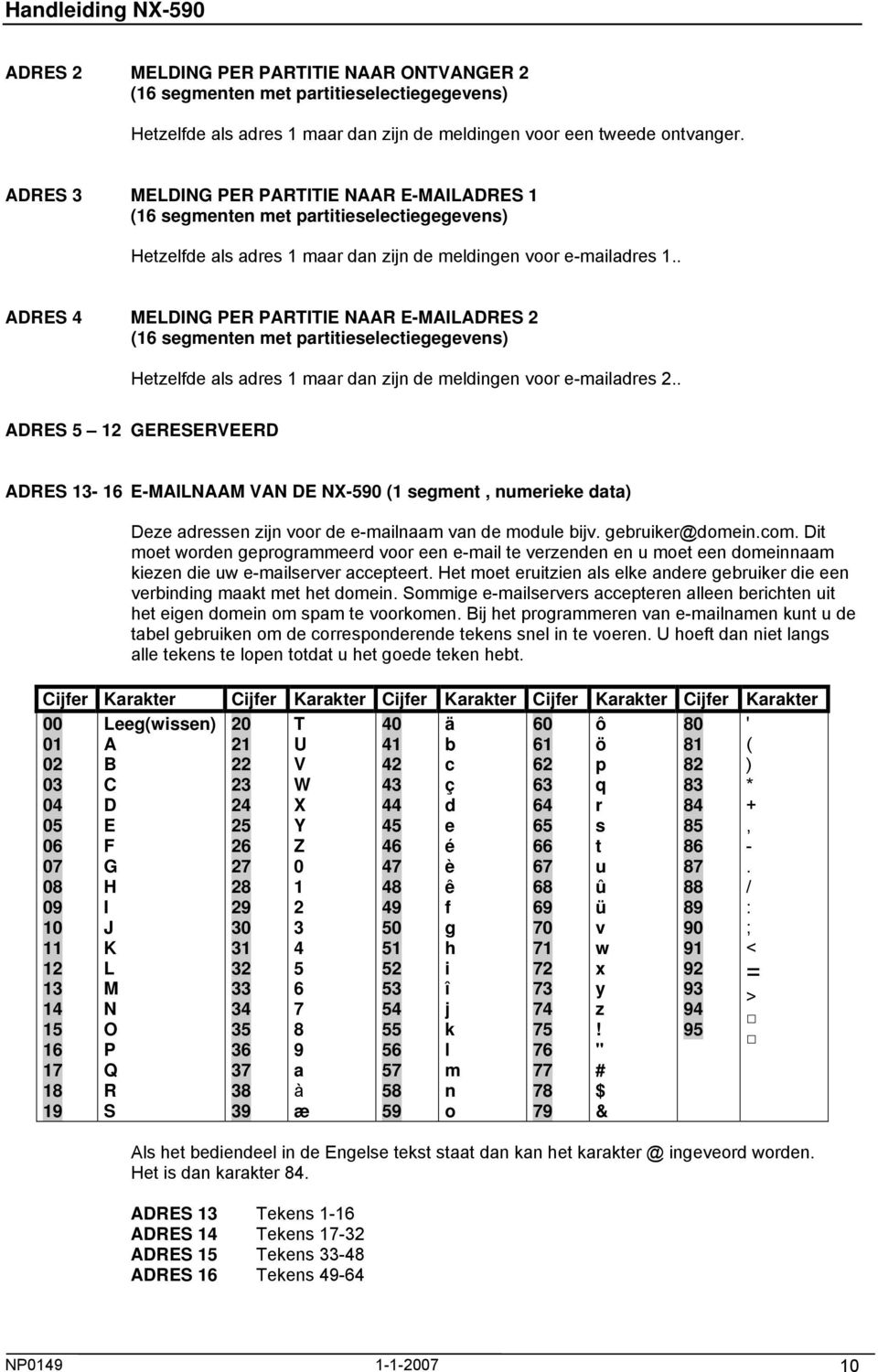 . ADRES 4 MELDING PER PARTITIE NAAR E-MAILADRES 2 (16 segmenten met partitieselectiegegevens) Hetzelfde als adres 1 maar dan zijn de meldingen voor e-mailadres 2.