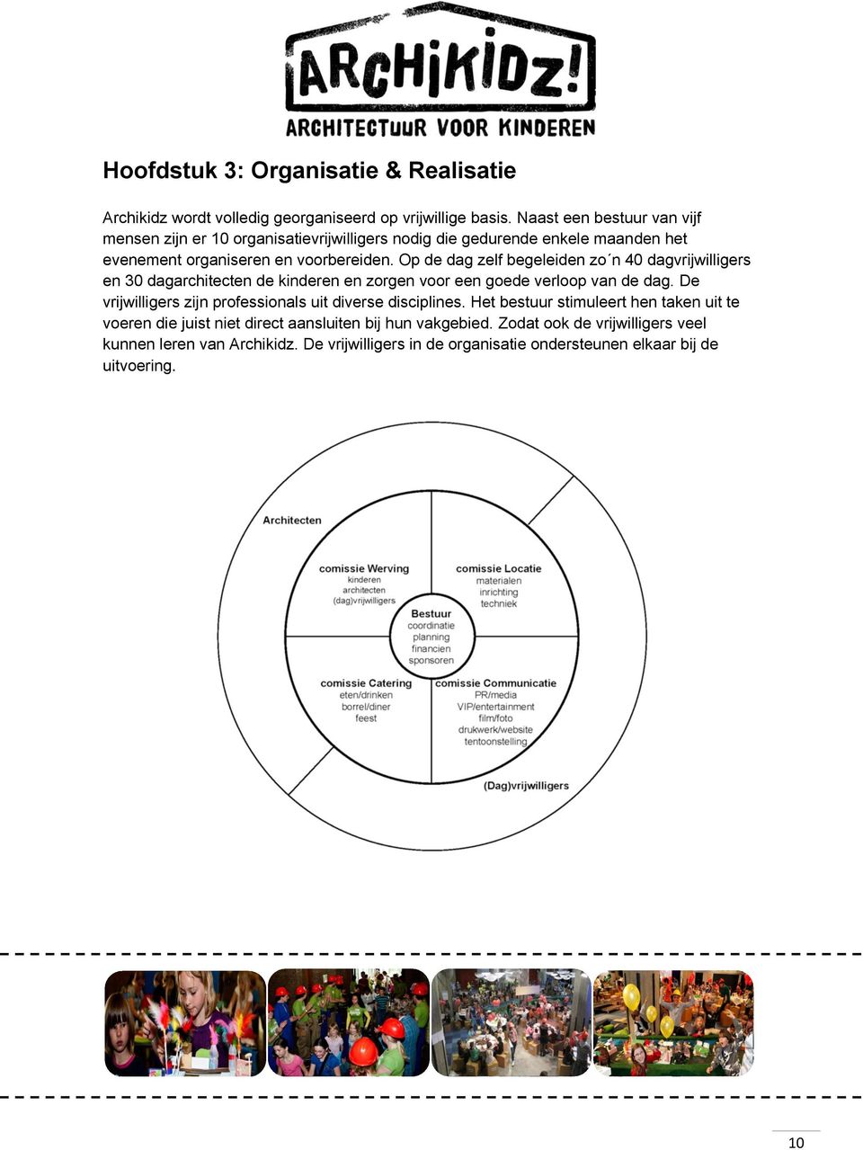 Op de dag zelf begeleiden zo n 40 dagvrijwilligers en 30 dagarchitecten de kinderen en zorgen voor een goede verloop van de dag.