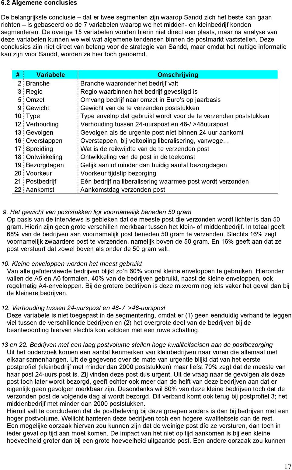 Deze conclusies zijn niet direct van belang voor de strategie van Sandd, maar omdat het nuttige informatie kan zijn voor Sandd, worden ze hier toch genoemd.