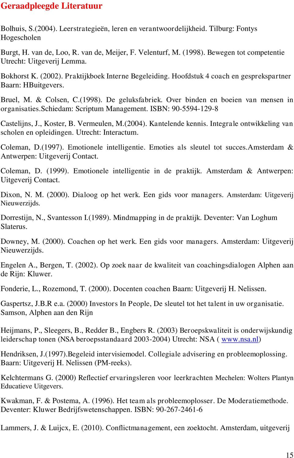 De geluksfabriek. Over binden en boeien van mensen in organisaties.schiedam: Scriptum Management. ISBN: 90-5594-129-8 Castelijns, J., Koster, B. Vermeulen, M.(2004). Kantelende kennis.