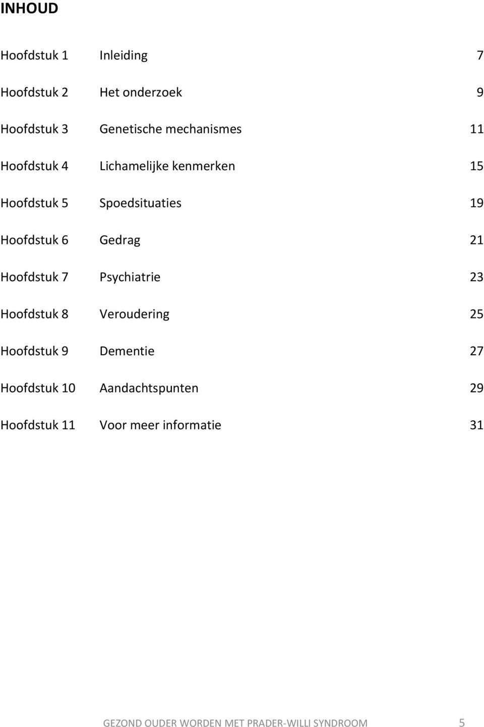 Hoofdstuk 7 Psychiatrie 23 Hoofdstuk 8 Veroudering 25 Hoofdstuk 9 Dementie 27 Hoofdstuk 10