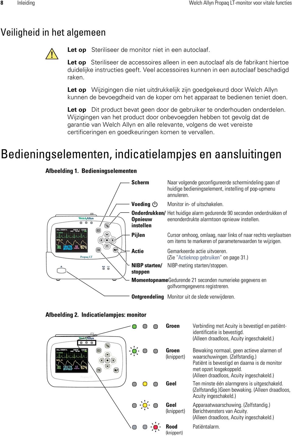 Let op Wijzigingen die niet uitdrukkelijk zijn goedgekeurd door Welch Allyn kunnen de bevoegdheid van de koper om het apparaat te bedienen teniet doen.