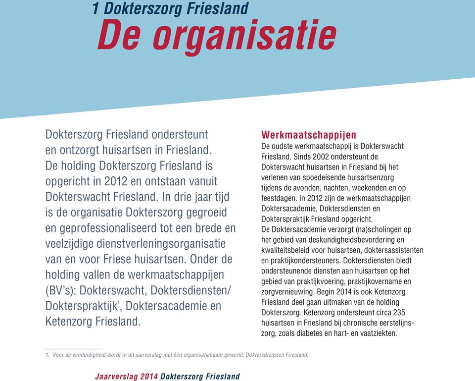 In drie jaar tijd is de organisatie Dokterszorg gegroeid en geprofessionaliseerd tot een brede en veelzijdige dienstverleningsorganisatie van en voor Friese huisartsen.