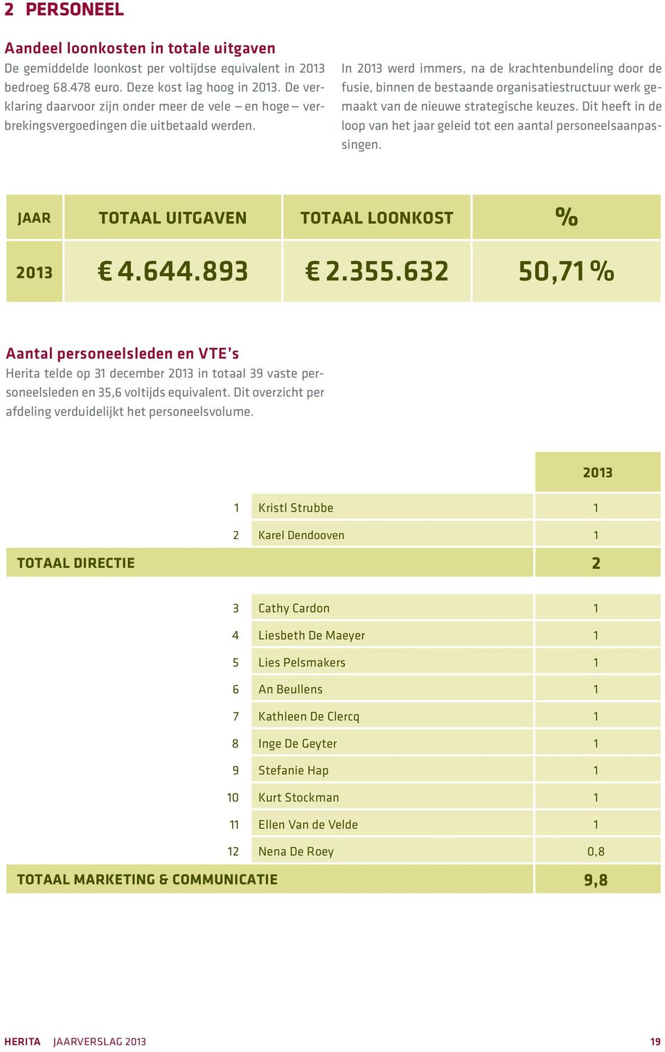 In 2013 werd immers, na de krachtenbundeling door de fusie, binnen de bestaande organisatiestructuur werk gemaakt van de nieuwe strategische keuzes.