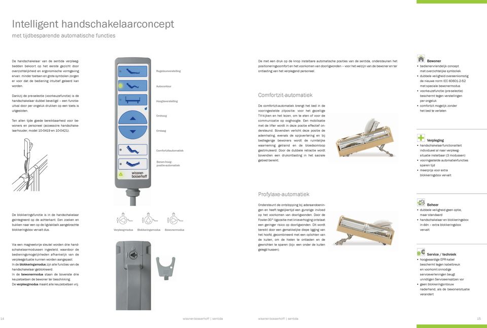 overzichtelijkheid en ergonomische vormgeving Rugsteunverstelling ontlasting van het verplegend personeel.