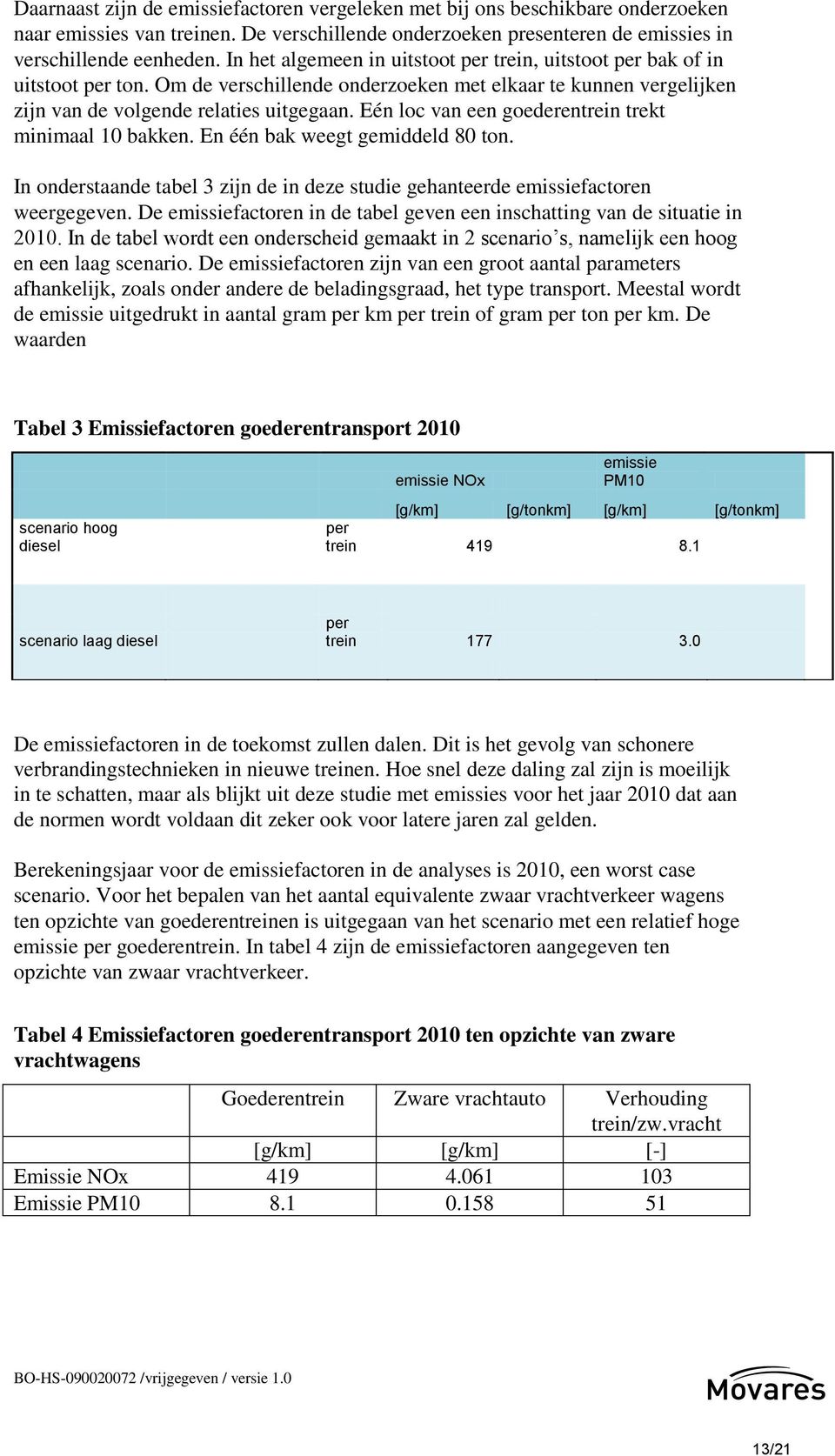 Eén loc van een goederentrein trekt minimaal 10 bakken. En één bak weegt gemiddeld 80 ton. In onderstaande tabel 3 zijn de in deze studie gehanteerde emissiefactoren weergegeven.