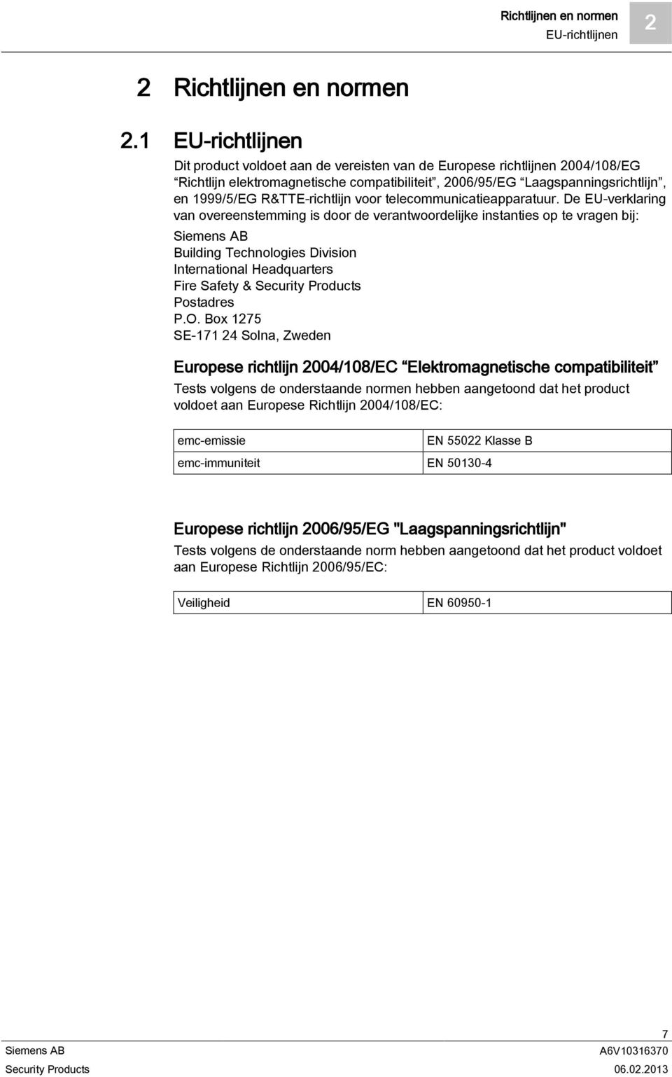 R&TTE-richtlijn voor telecommunicatieapparatuur.