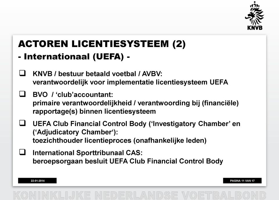 licentiesysteem UEFA Club Financial Control Body ( Investigatory Chamber en ( Adjudicatory Chamber ): toezichthouder