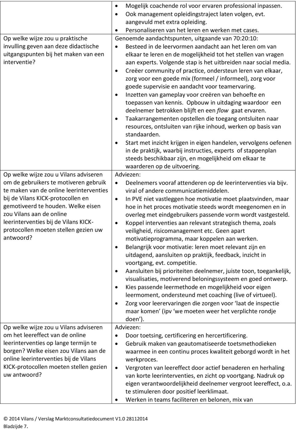 Welke eisen zou Vilans aan de online leerinterventies bij de Vilans KICKprotocollen moeten stellen gezien uw antwoord?