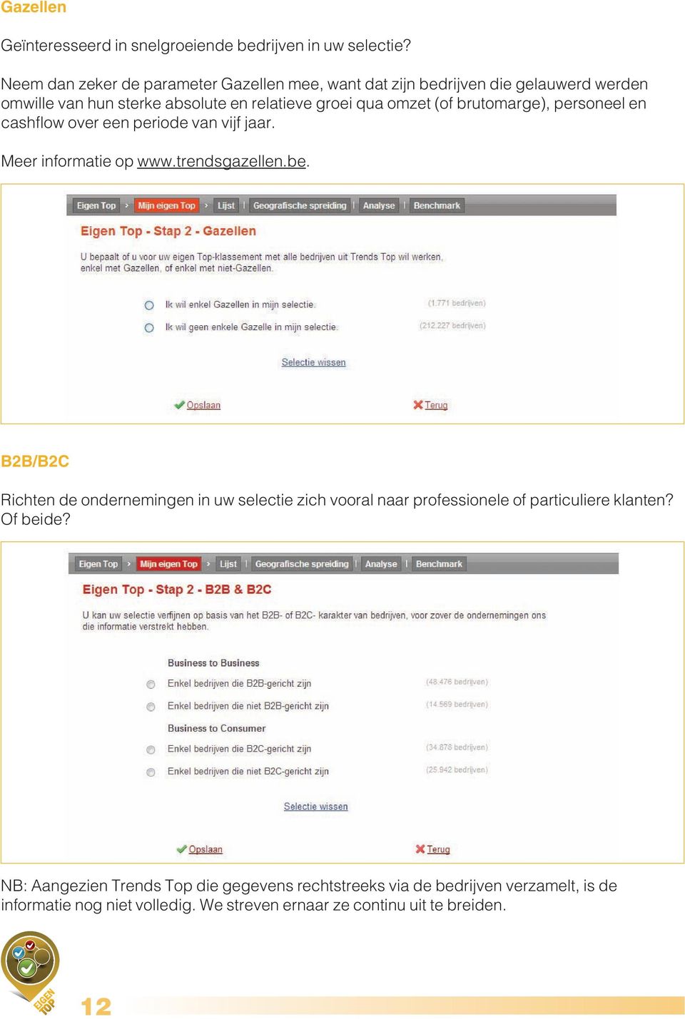 (of brutomarge), personeel en cashflow over een periode van vijf jaar. Meer informatie op www.trendsgazellen.be.