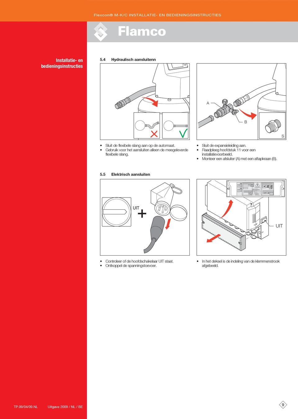 Raadpleeg hoofdstuk 11 voor een installatievoorbeeld. Monteer een afsluiter () met een aftapkraan (). 5.