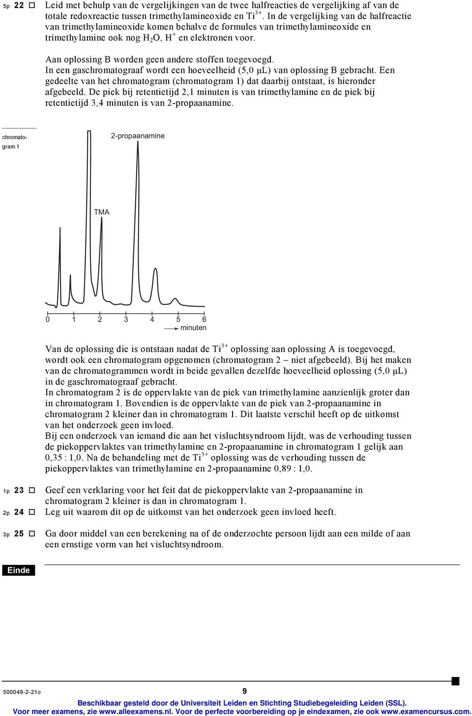 Aan oplossing B worden geen andere stoffen toegevoegd. In een gaschromatograaf wordt een hoeveelheid (5,0 µl) van oplossing B gebracht.