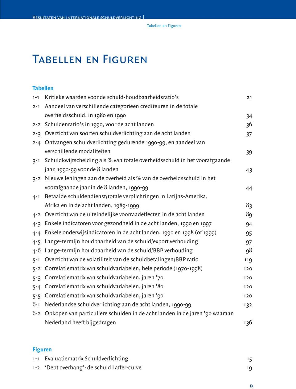 verschillende modaliteiten 39 3-1 Schuldkwijtschelding als % van totale overheidsschuld in het voorafgaande jaar, 1990-99 voor de 8 landen 43 3-2 Nieuwe leningen aan de overheid als % van de