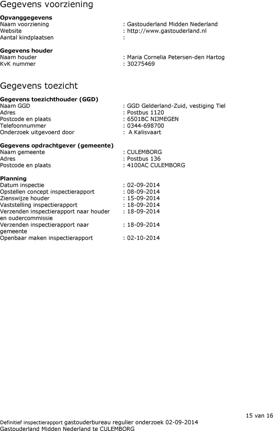 vestiging Tiel Adres : Postbus 1120 Postcode en plaats : 6501BC NIJMEGEN Telefoonnummer : 0344-698700 Onderzoek uitgevoerd door : A Kalisvaart Gegevens opdrachtgever (gemeente) Naam gemeente :