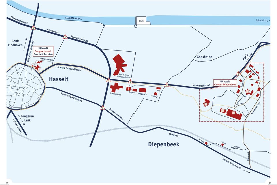 Grenslandhallen Universiteitslaan UHasselt Campus Diepenbeek Agoralaan Luikersteenweg Guffenslaan Tongeren Luik Guffenslaan Maastrichtersteenweg