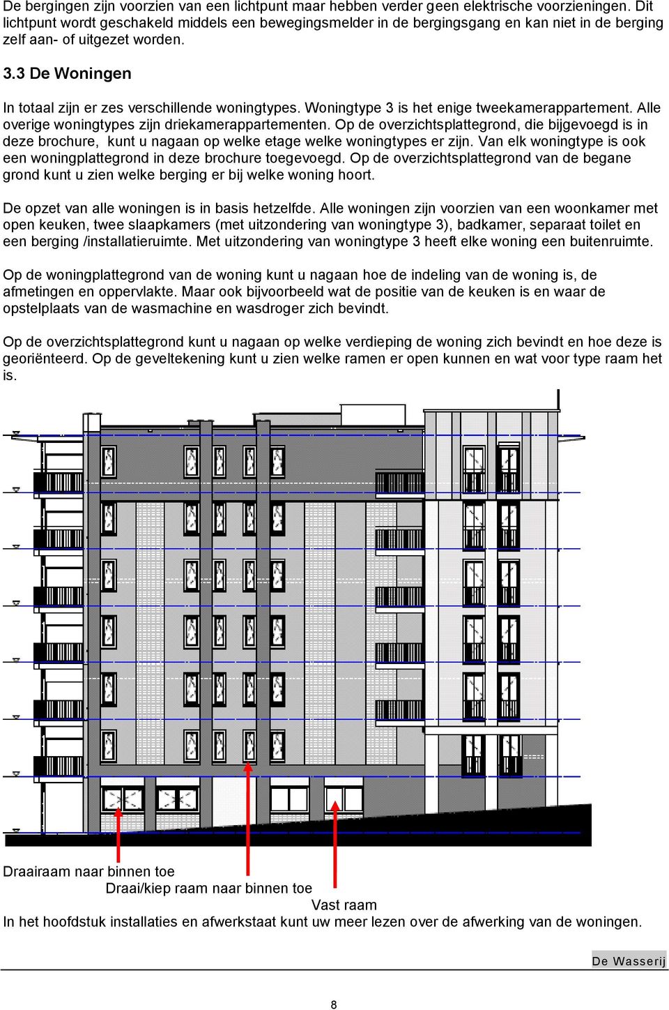 Woningtype 3 is het enige tweekamerappartement. Alle overige woningtypes zijn driekamerappartementen.