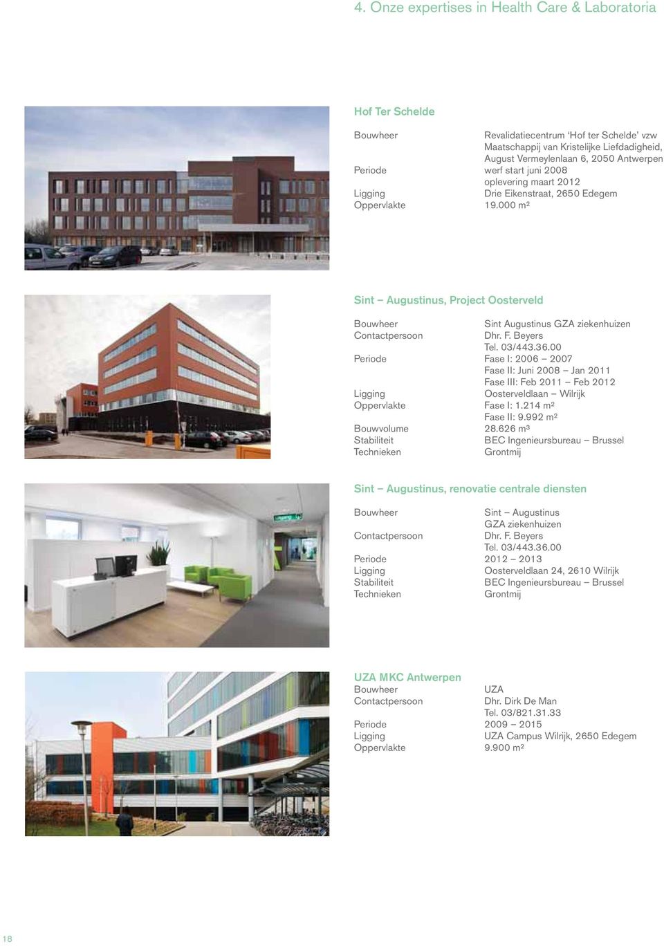 000 m² Sint Augustinus, Project Oosterveld Bouwheer Contactpersoon Sint Augustinus GZA ziekenhuizen Dhr. F. Beyers Tel. 03/443.36.