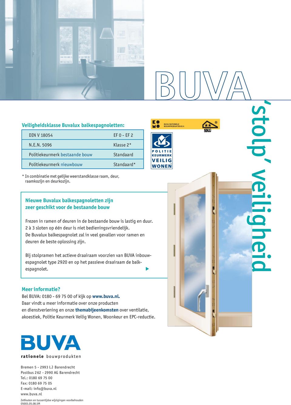 Nieuwe Buvalux balkespagnoletten zijn zeer geschikt voor de bestaande bouw Standaard Standaard* Frezen in ramen of deuren in de bestaande bouw is lastig en duur.