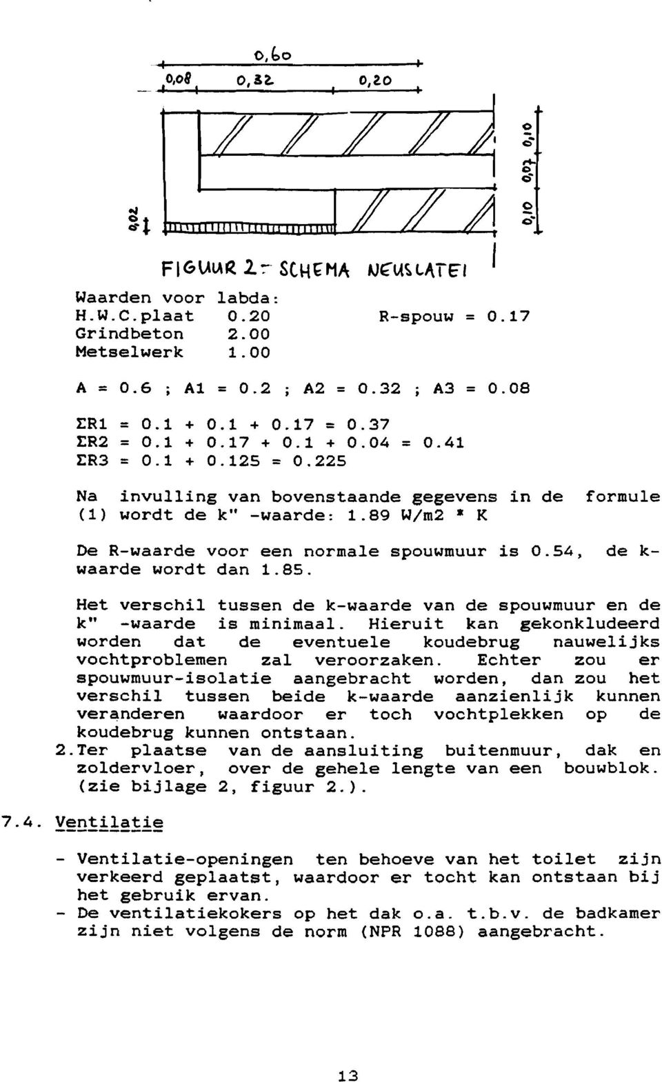 54, de k waarde wordt dan 1.85. Het verschil tussen de k-waarde van de spouwmuur en de k" -waarde is minimaal.