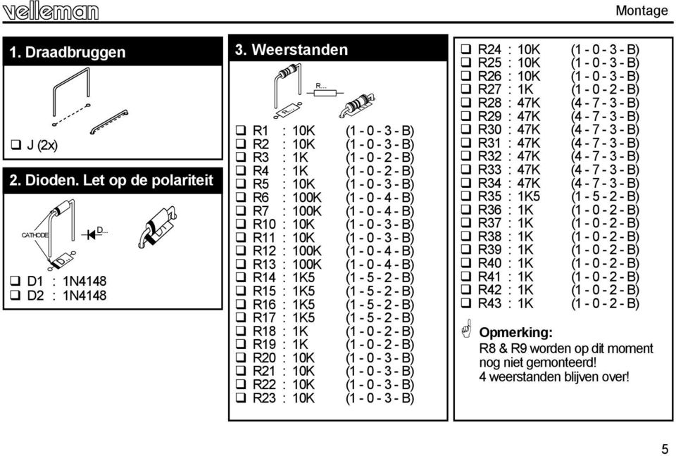 R32 : 47K (4-7 - 3 - B) R4 : 1K (1-0 - 2 - B) R33 : 47K (4-7 - 3 - B) 2. Dioden.