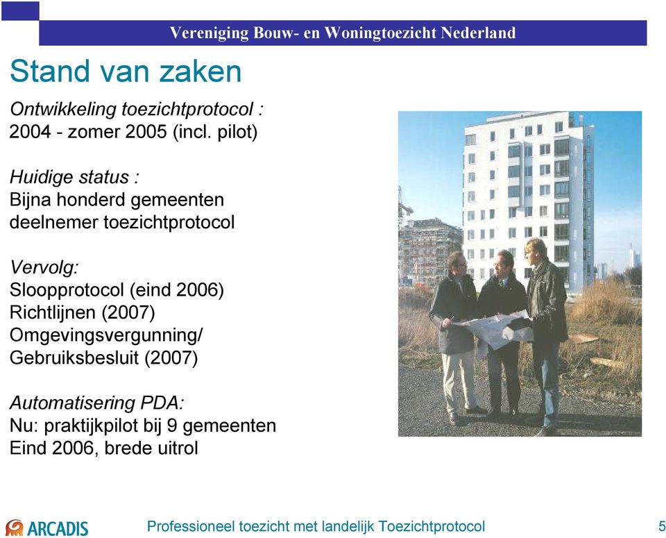 2006) Richtlijnen (2007) Omgevingsvergunning/ Gebruiksbesluit (2007) Automatisering PDA: Nu: