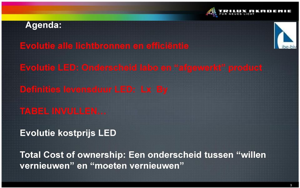 Lx By TABEL INVULLEN Evolutie kostprijs LED Total Cost of