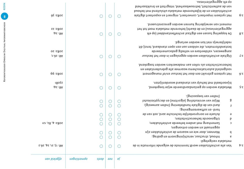 opgemaakt en werden ontvangen; c Samenhang met andere beheerde archiefstukken; d Uitgevoerde beheeractiviteiten; e Actuele en oorspronkelijke technische aard, ook van de hard- en softwareomgeving; f