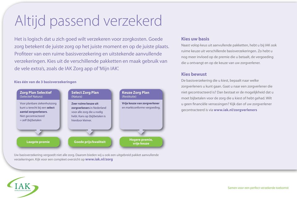 Kies één van de 3 basisverzekeringen Zorg Plan Selectief (Selectief Natura) Voor planbare ziekenhuiszorg kunt u terecht bij een select aantal zorgverleners.