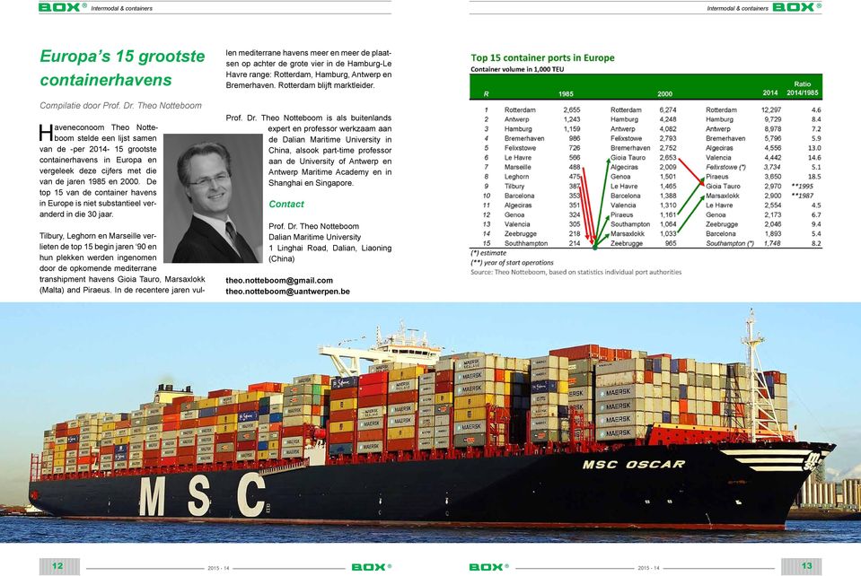 De top 15 van de container havens in Europe is niet substantieel veranderd in die 30 jaar.