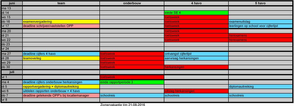 aanvraag herkansingen wo 29 toetsweek do 30 toetsweek herkansingen vr 1 juli toetsweek ma 4 deadline cijfers onderbouw herkansingen einde rapportperiode 3 di 5 rapportvergadering +