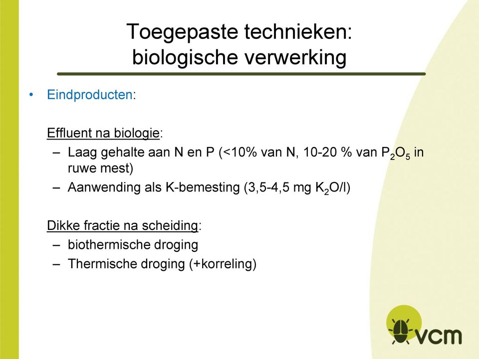 in ruwe mest) Aanwending als K-bemesting (3,5-4,5 mg K 2 O/l) Dikke