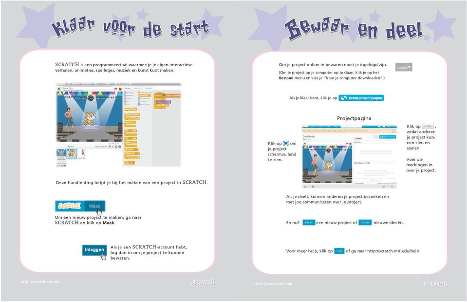 ) Als je klaar bent, klik je op Klik op om je project schermvullend te zien. Projectpagina Klik op, zodat anderen je project kunnen zien en spelen. Voer opmerkingen in over je project.