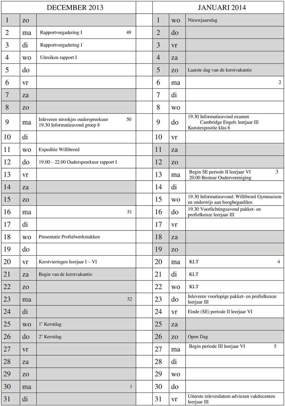 00 Ouderspreekuur rapport I 12 zo 13 vr 13 ma 14 za 14 di 15 zo 15 wo 16 ma 51 16 do 17 di 17 vr 18 wo Presentatie Profielwerkstukken 18 za 19 do 19 zo 19.