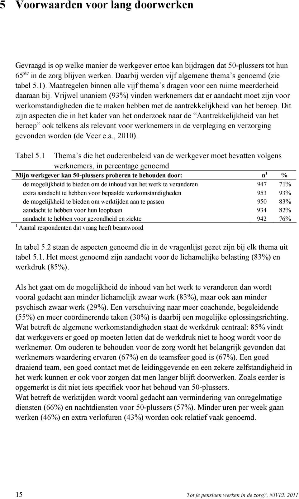 Vrijwel unaniem (93%) vinden werknemers dat er aandacht moet zijn voor werkomstandigheden die te maken hebben met de aantrekkelijkheid van het beroep.