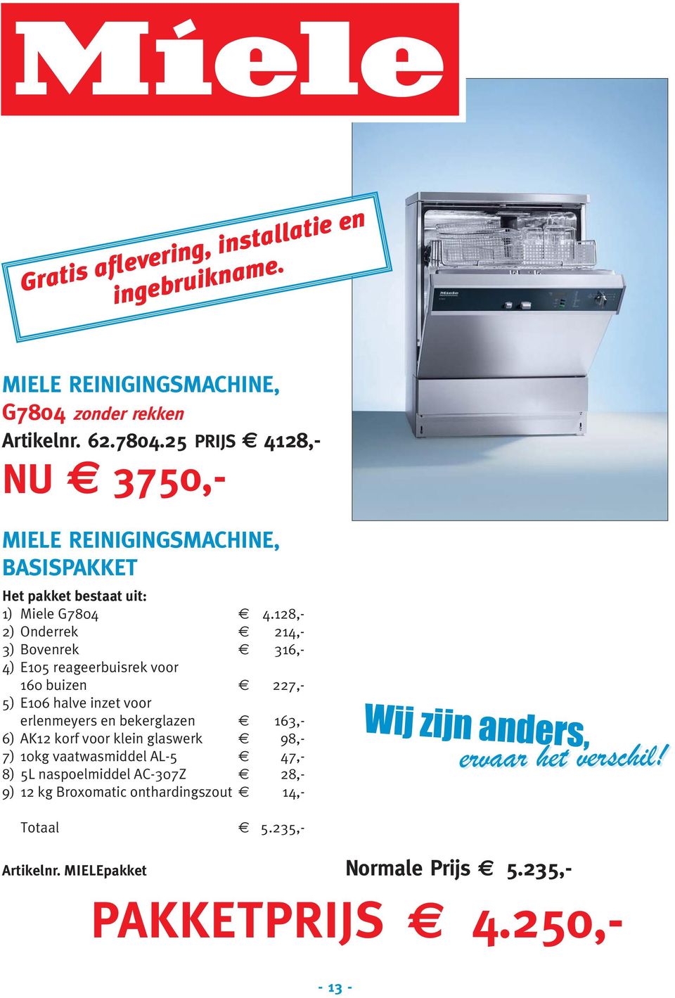 128,- 2) Onderrek 214,- 3) Bovenrek 316,- 4) E105 reageerbuisrek voor 160 buizen 227,- 5) E106 halve inzet voor erlenmeyers en bekerglazen 163,- 6) AK12 korf