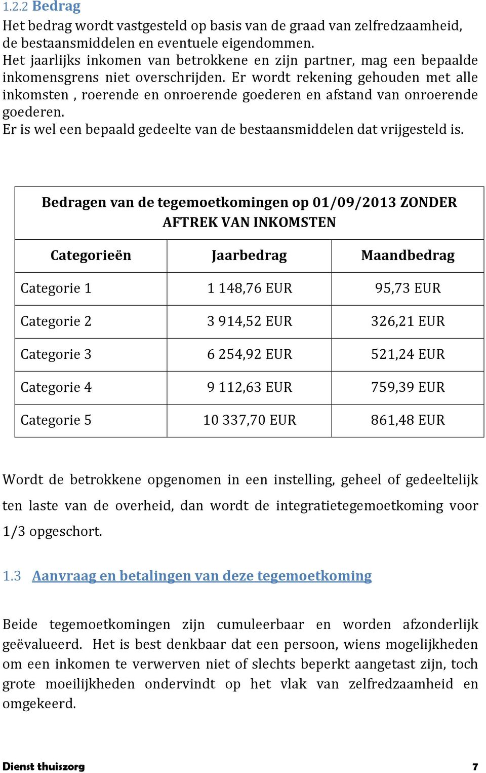 Er wordt rekening gehouden met alle inkomsten, roerende en onroerende goederen en afstand van onroerende goederen. Er is wel een bepaald gedeelte van de bestaansmiddelen dat vrijgesteld is.