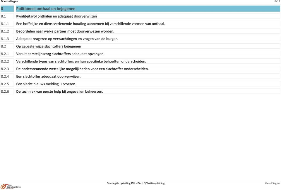 8.2.2 Verschillende types van slachtoffers en hun specifieke behoeften onderscheiden. 8.2.3 De ondersteunende wettelijke mogelijkheden voor een slachtoffer onderscheiden. 8.2.4 Een slachtoffer adequaat doorverwijzen.