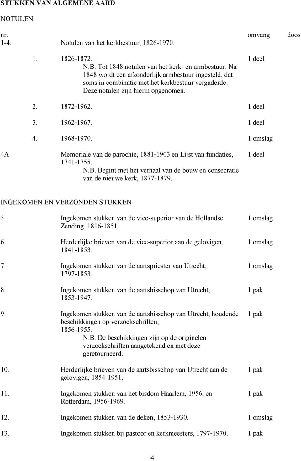 1968-1970. 4A Memoriale van de parochie, 1881-1903 en Lijst van fundaties, 1741-1755. N.B. Begint met het verhaal van de bouw en consecratie van de nieuwe kerk, 1877-1879.