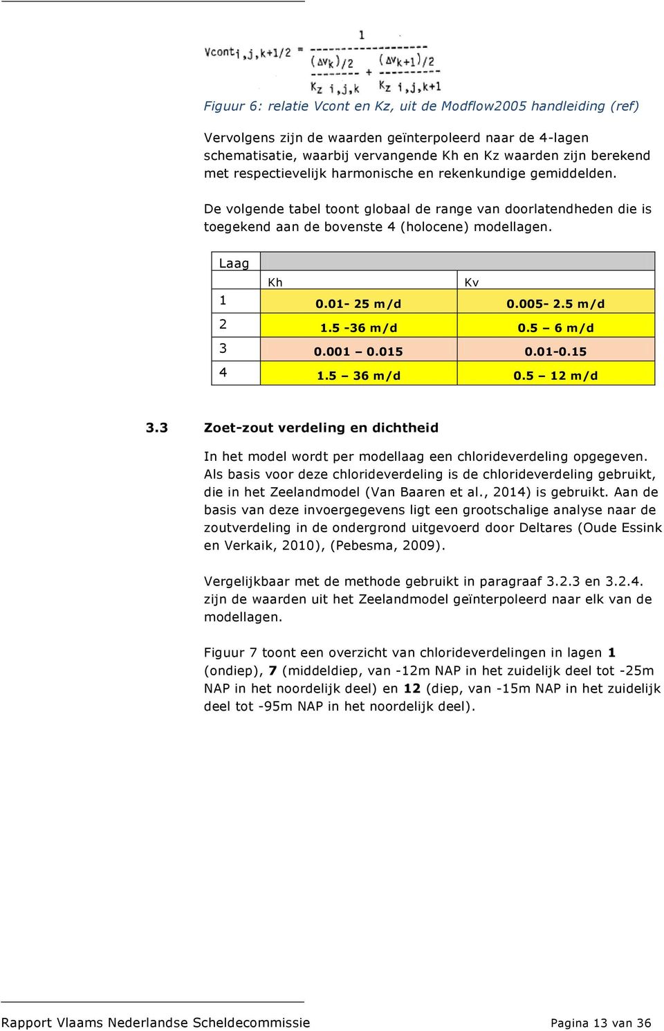 01-25 m/d 0.005-2.5 m/d 2 1.5-36 m/d 0.5 6 m/d 3 0.001 0.015 0.01-0.15 4 1.5 36 m/d 0.5 12 m/d 3.3 Zoet-zout verdeling en dichtheid In het model wordt per modellaag een chlorideverdeling opgegeven.