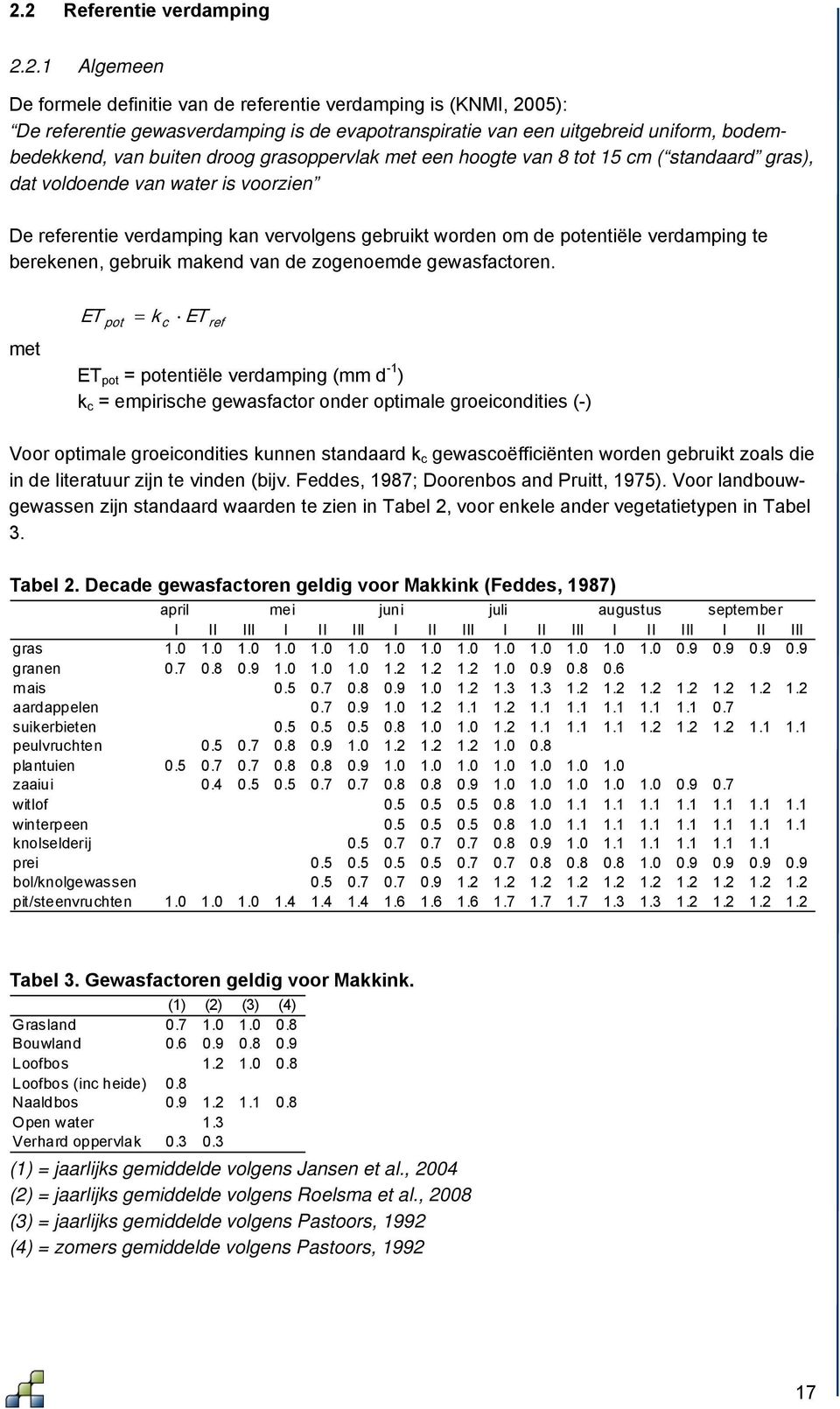 potentiële verdamping te berekenen, gebruik makend van de zogenoemde gewasfactoren.