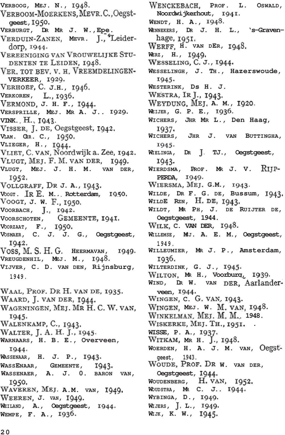 , WASSENAAR, GEMEENTE, WASSENAER, A. J. 0. BARON VAN, A.M. VAN, J. VAN, WEILAND, A., Oegstgeest, WEMPE, F. A., PROF. L. OSWALD, Noordwijkerhout, WENDT, H. A., WENNEKERS, DR J. H. L., s-graven- H.