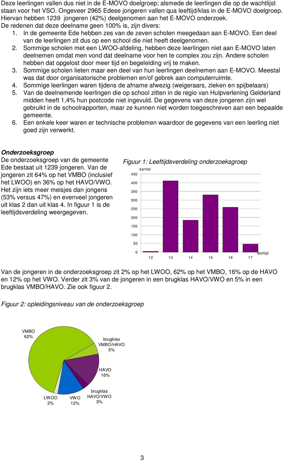 In de gemeente Ede hebben zes van de zeven scholen meegedaan aan E-MOVO. Een deel van de leerlingen zit dus op een school die niet heeft deelgenomen. 2.