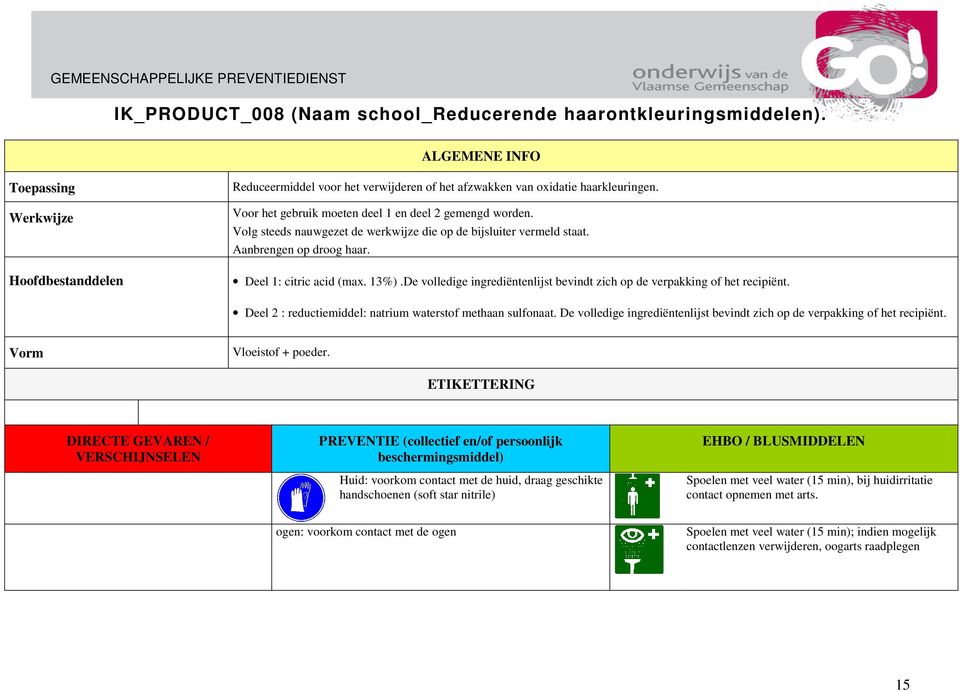 Volg steeds nauwgezet de werkwijze die op de bijsluiter vermeld staat. Aanbrengen op droog haar. Deel 1: citric acid (max. 13%).