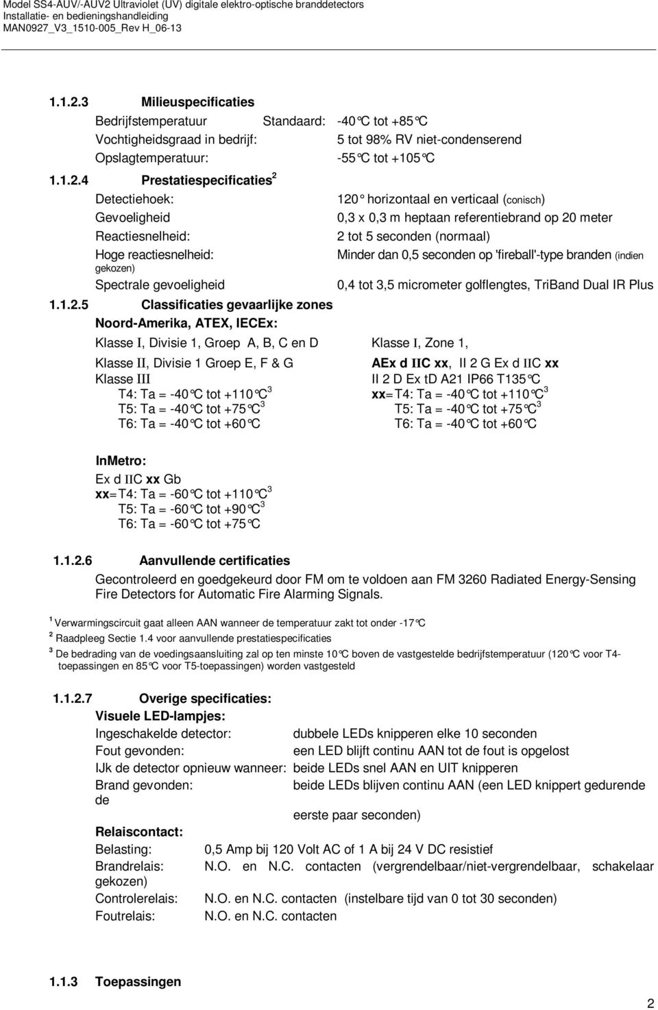 Klasse I, Divisie 1, Groep A, B, C en D Klasse I, Zone 1, 120 horizontaal en verticaal (conisch) 0,3 x 0,3 m heptaan referentiebrand op 20 meter 2 tot 5 seconden (normaal) Minder dan 0,5 seconden op