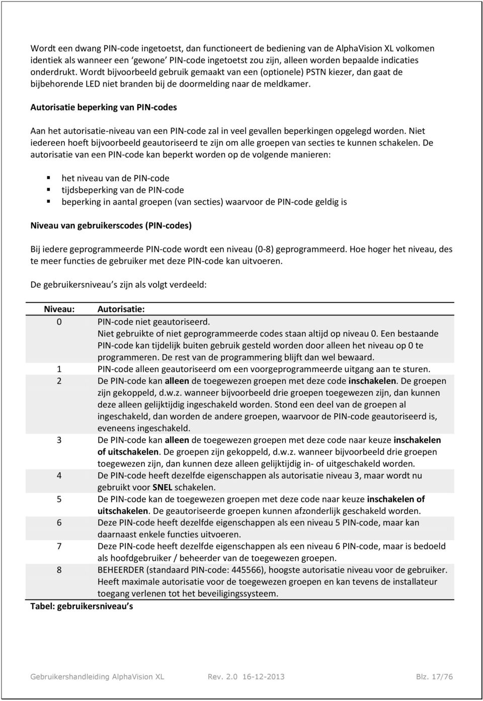 Autorisatie beperking van PIN-codes Aan het autorisatie-niveau van een PIN-code zal in veel gevallen beperkingen opgelegd worden.