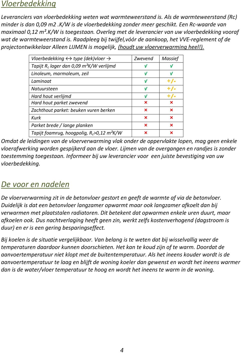 Raadpleeg bij twijfel,vóór de aankoop, het VVE-reglement of de projectontwikkelaar Alleen LIJMEN is mogelijk, (houdt uw vloerverwarming heel!).